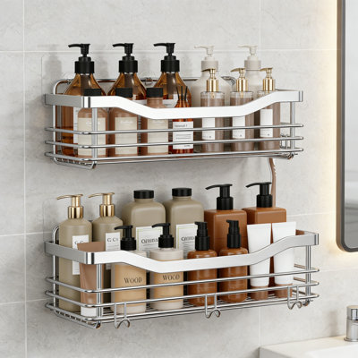 Rebrilliant Adhesive Shower Caddy 5 Hooks - Rustproof Stainless 2 Pack