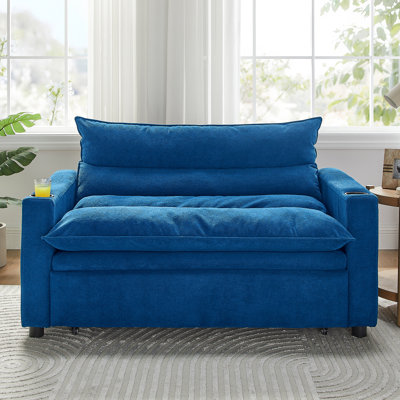 Convertible Sofa Bed, 3-In-1 Multi-Functional Velvet Sleeper Couch Pull-Out Bed, 47'' Loveseat Chaise Lounge With Adjustable Backrest , Living Room, Small Space