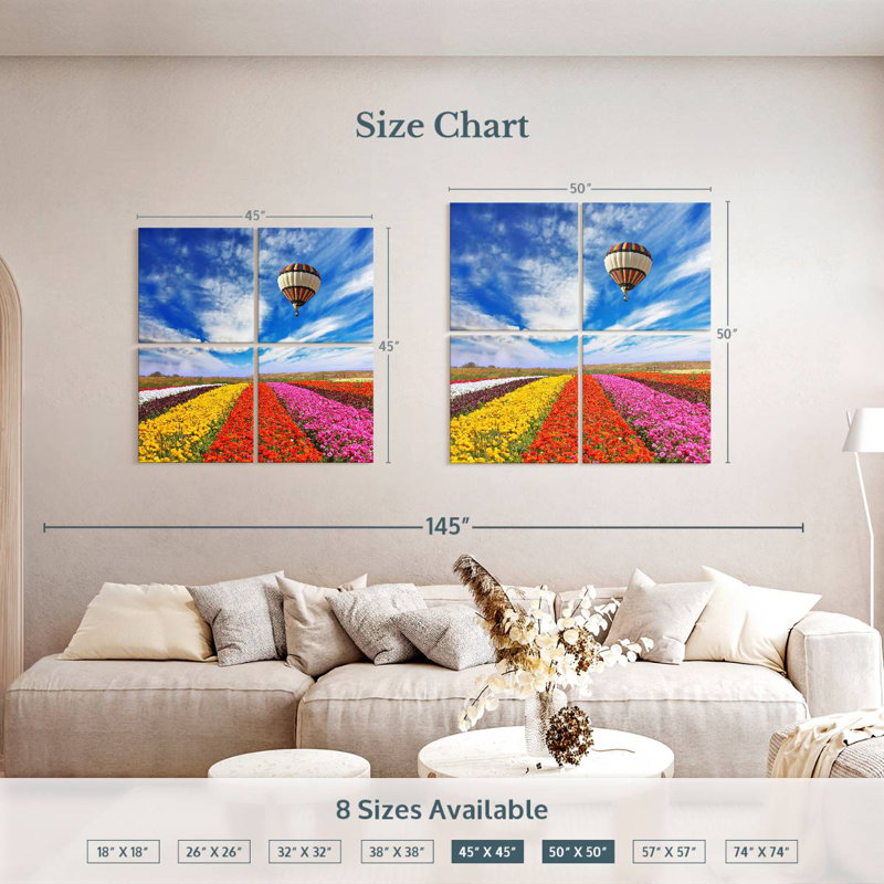 Alvord Balloon Over Flower Field, 50" H x 50" W