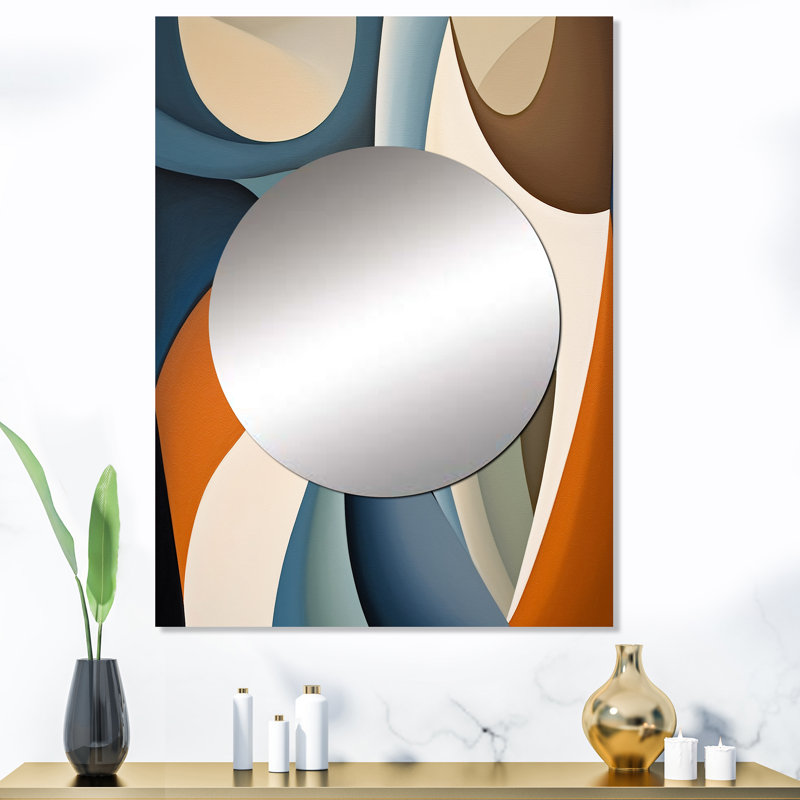 Herluf Blue Orange Symmetrical Visions - Abstract Shapes Unique Wall Mirror, Blue Mirror, Printed Metal Art, 40" x 30"