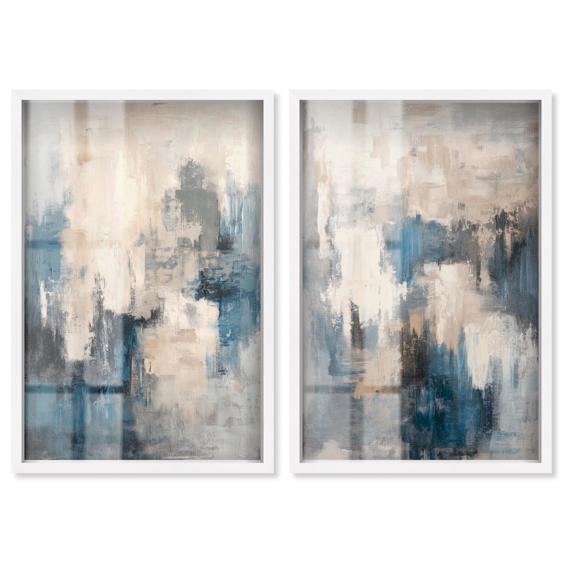 Glamour Blue Gold Luxe, Shadowbox, art mural bleu par Art Remedy, H 55 po x l 37 po, Blanc