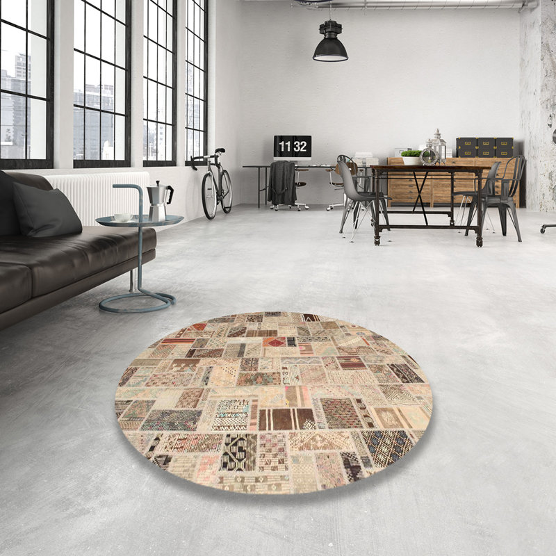 Tapis brun/vert/gris zone contemporaine, Rond 5 pi
