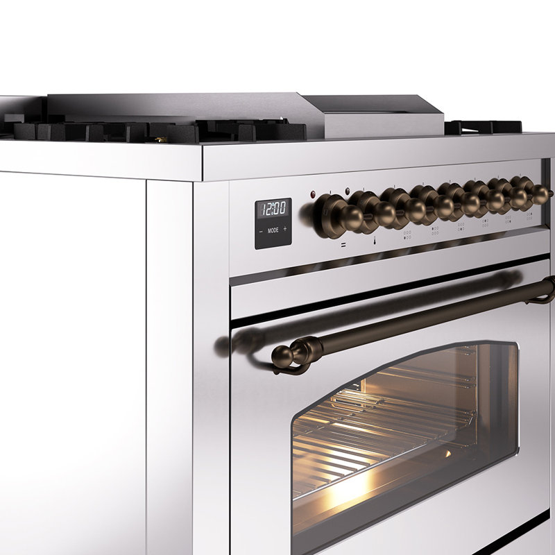 ILVE Nostalgie II 36 Dual Fuel Range, knobs, Antique White/Brass, Liquid Propane