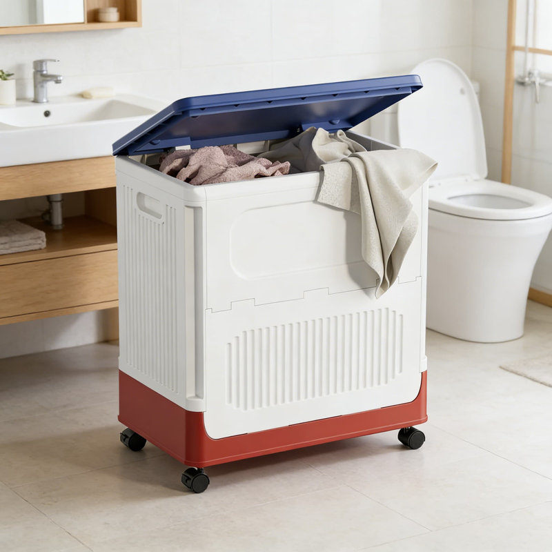 Panier à linge sur roulettes 60L avec couvercle et roues