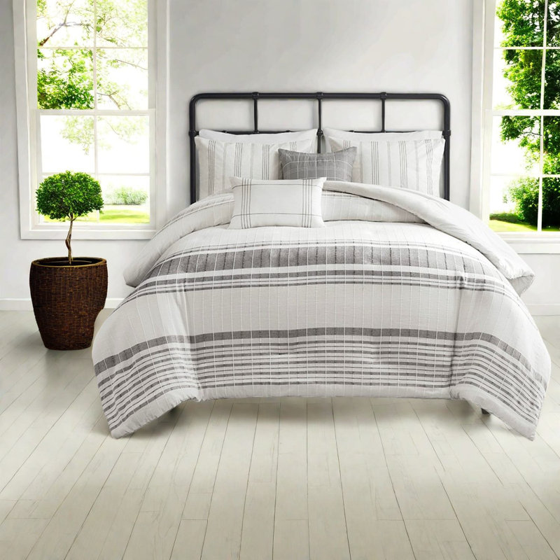 de literie en jacquard de coton de style campagne, gris et blanc