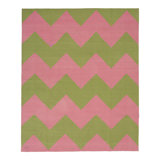 Pink & Green Chevron Dhurrie Cotton Rug - 7'10" x 9'10"