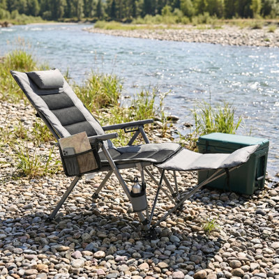 Chaise de camping inclinable pliante avec repose-pieds et sac de transport, chaise longue d'extérieur réglable avec porte-gobelet