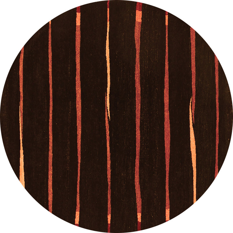 Tapis rayé orange / noir / rouge en polyester tissé à la machine Munyak, Rond 4 pi