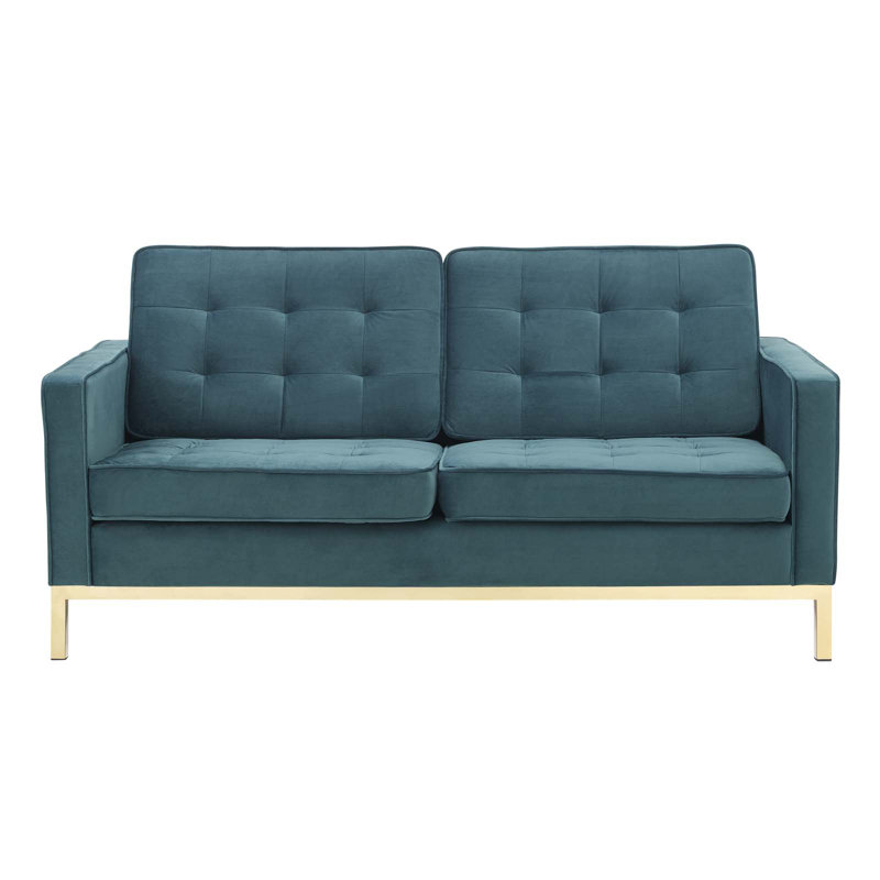 Loft Gold Stainless Steel Leg Performance Velvet Loveseat by Modway, Teal Plainweave