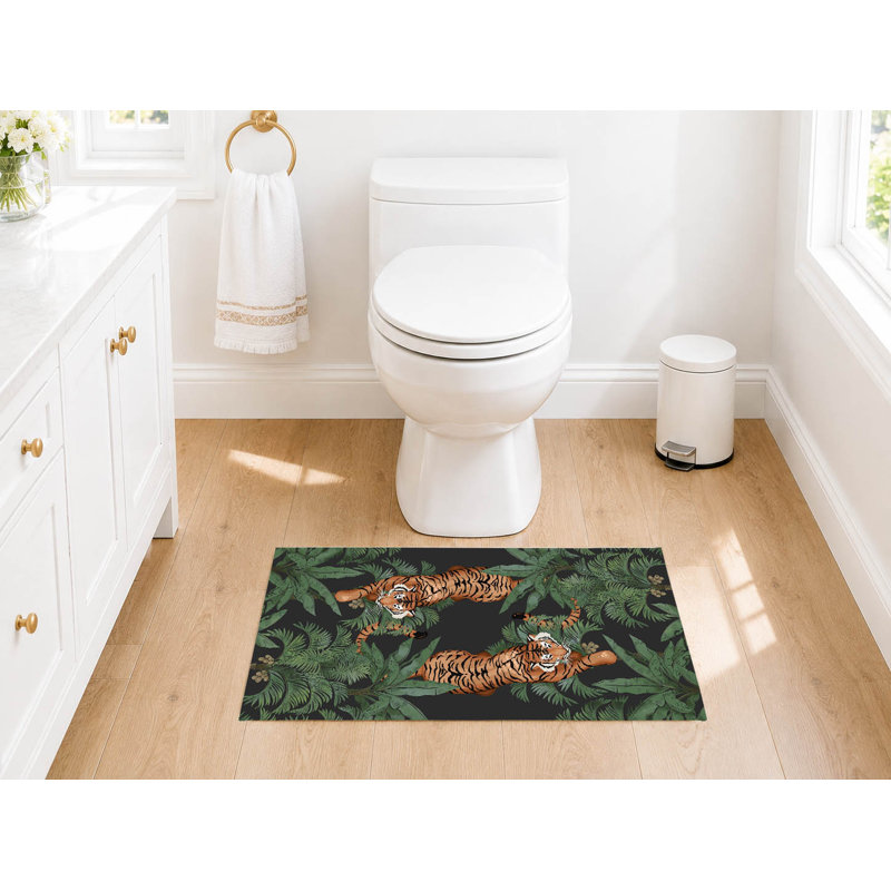 Tapis de toilette rectangulaire absorbant et antidérapant Rumble In the Jungle, Single - 21" L x 34" W, Charcoal