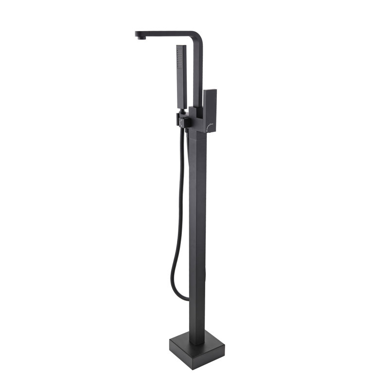 Robinet de baignoire autoportant noir mat avec fixation pour douche moderne et unité à main