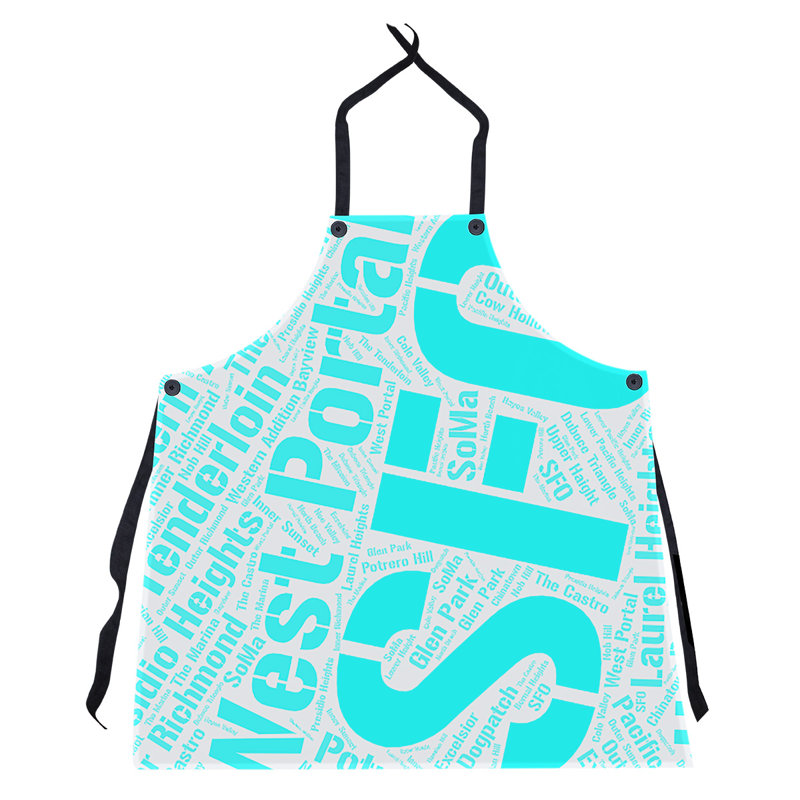 Word Art Bib Apron, Cyan, San Francisco
