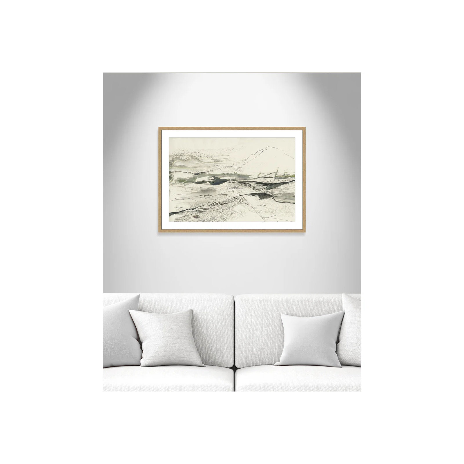Green Sketches by PI Studio, White, Natural Box Picture Framed, 25.5" H x 35.5" W x 1.25" D