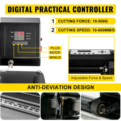 5 in1 Heat Press 15"x15" Vinyl Cutter Plotter 53" USB Port Sticker Print DIY