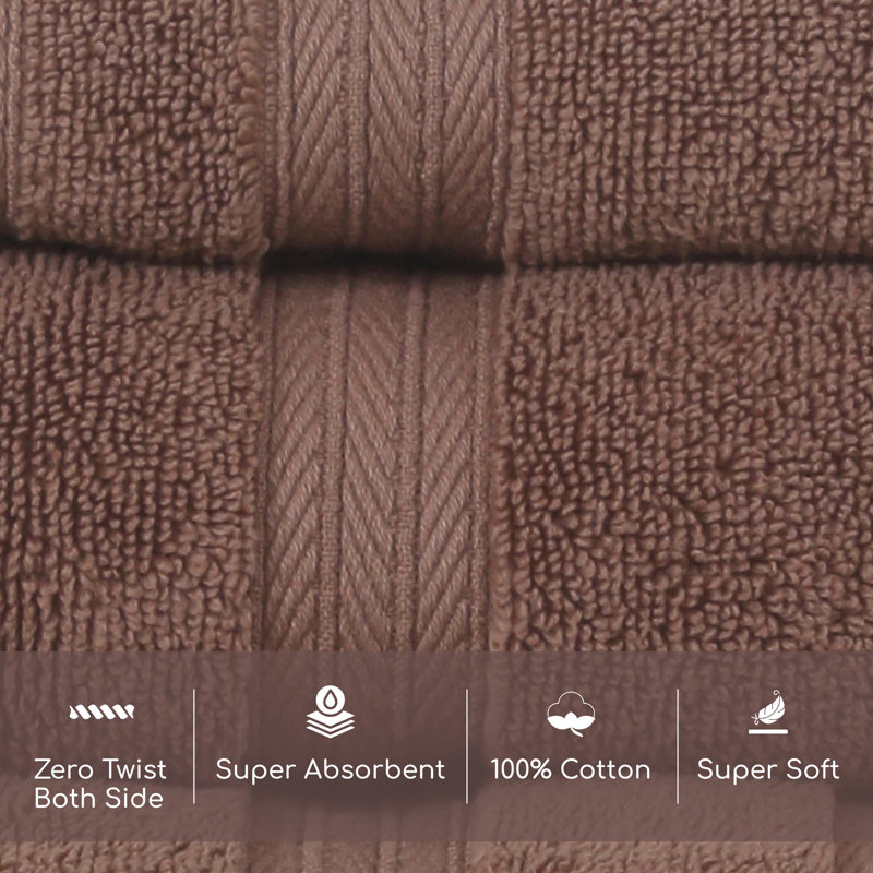 Elegance Essentials 550GSM 100% Cotton Zero Twist Super Absorbent Wash Cloth (Set of 12) - 13"x13", Chocolate