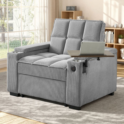 Aurora 43.5" Sleeper Chair Bed, 3-in-1 Convertible Sleeper Sofa Chair with Adjustable Backrest&USB&Table&Cup Holder