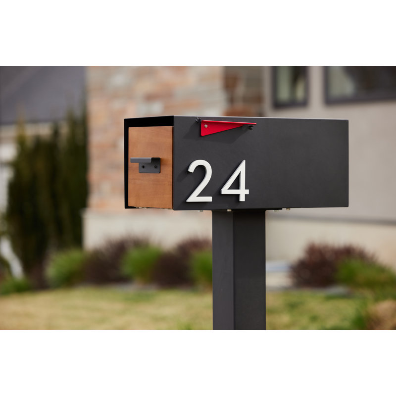 Malone Post-Mounted Mailbox with Wood-Styled Door, Yes, Black, Silver