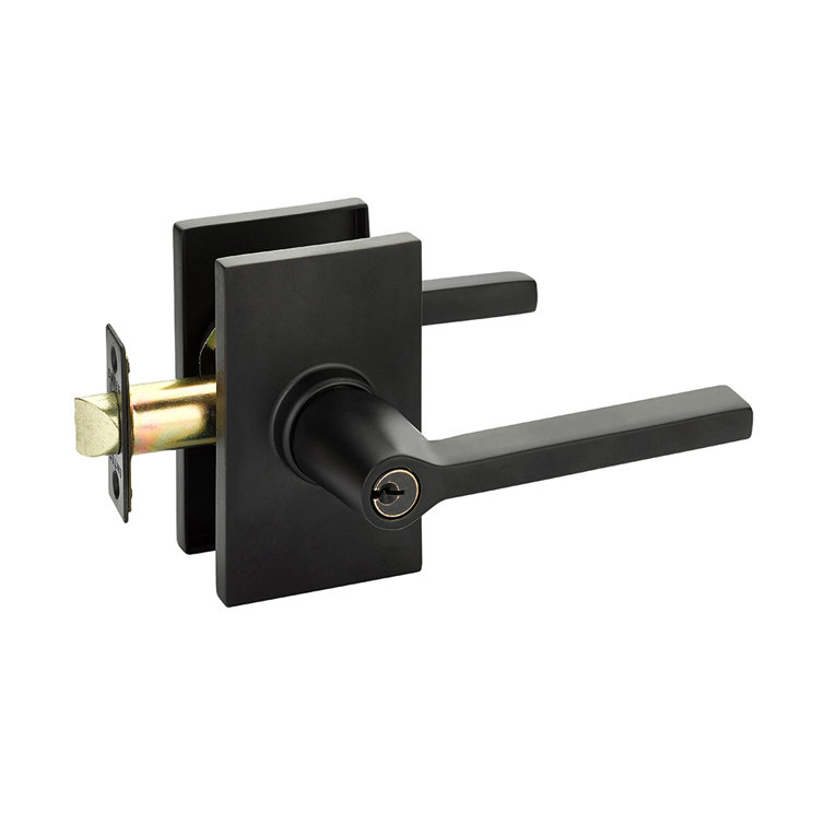 Helios Flat Keyed (Entry) Door Lever with Rectangle Rosette