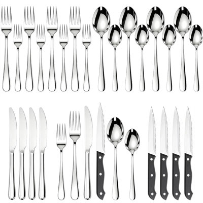 Ensemble de couverts 24 pièces en acier inoxydable comprenant 4 couteaux à steak - Ensemble de couverts modernes pour 4 personnes, couverts allant au lave-vaisselle