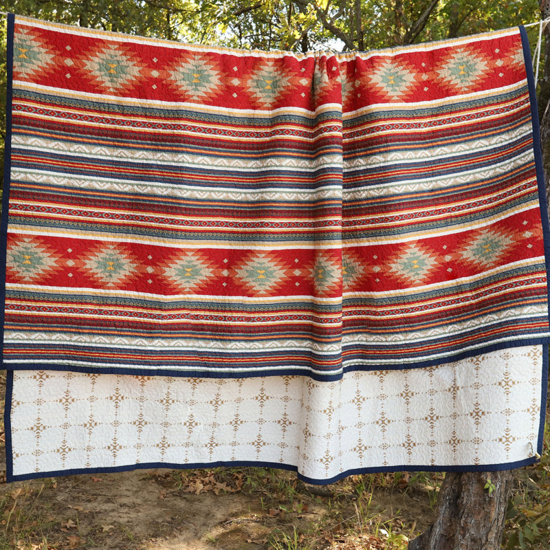 Navy and Cream Reversible Cotton King Quilt Set