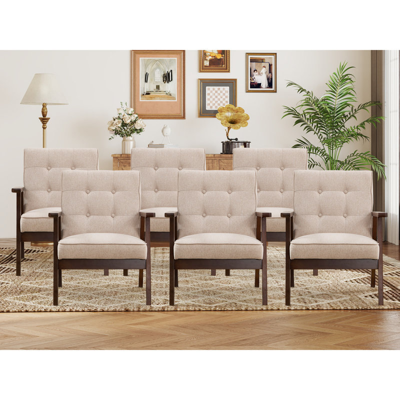 Chesterle 25''Wide Classic Soft Tufted Accent Chair With Solid Wood Arms And Legs, Beige Linen, 6