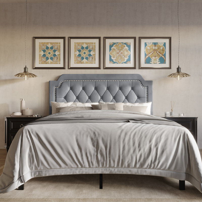 Dwayna Upholstered Panel Bed, Full/Double, Light Gray