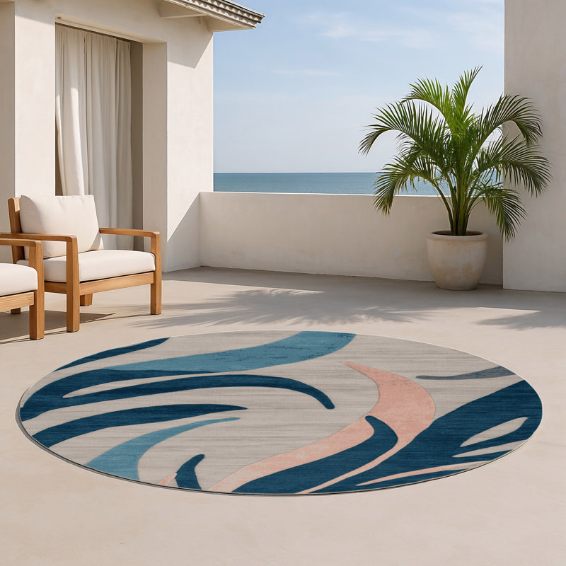Tapis intérieur et extérieur gris Watercolor, Rond 5 pi