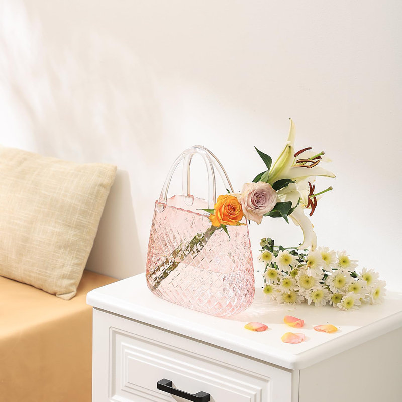 Vase de table en verre Waneda, Rose transparent