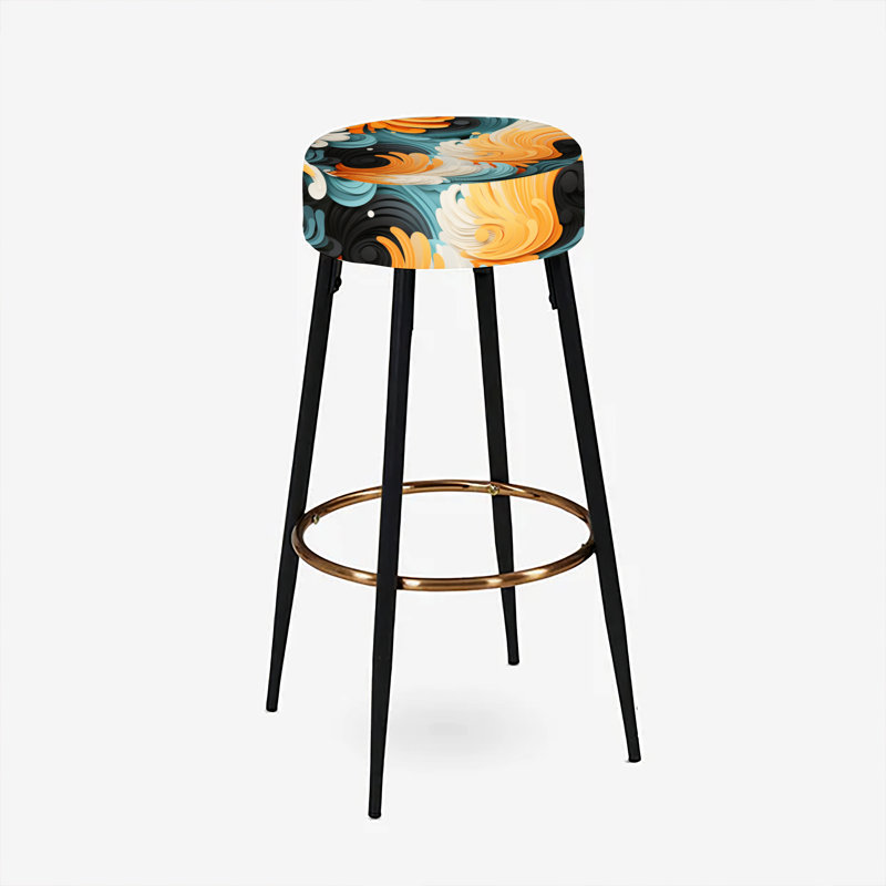 Ensemble de 2 tabourets de bar abstraits orange et bleu sarcelle