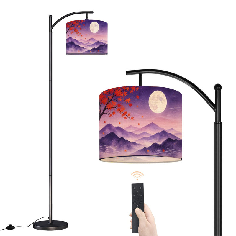  Lampe sur pied à arc pleine lune Misty Mountains Autumn Red Leaves Dreamy Twilight Tall