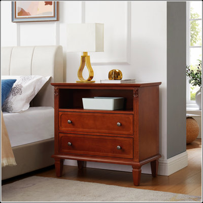 Table de chevet Mid-Century moderne avec station de charge, 2 tiroirs, ports USB et pilastres cannelés