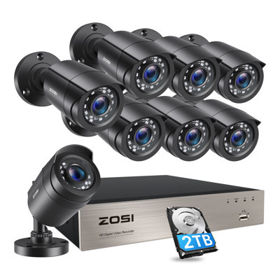 Système de caméra de sécurité 8CH DVR avec disque dur de 2 To, 8 balles d'extérieur filaires 8 x 1 080 P, capteur de mouvement