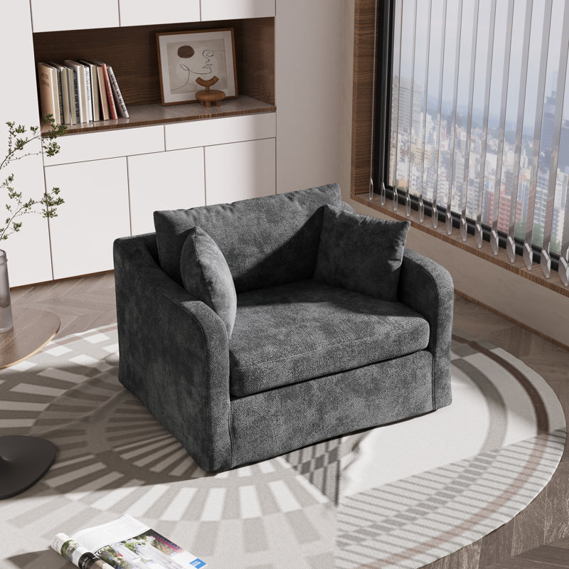 Oversized Upholstered Slipcovered Armchair Comfy Couch Sofa, Charcoal