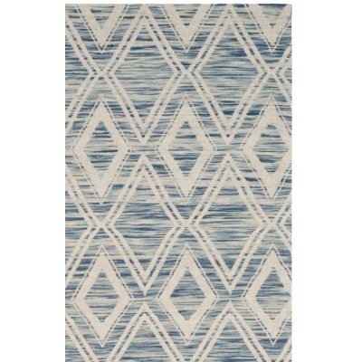 Tapis bleu foncé / ivoire à motif géométrique tissé à plat Amritpal