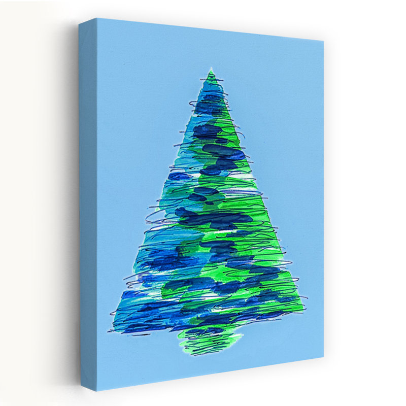 Abstract Christmas Tree Abstract Bold Colorful Christmas Tree Winter Landscape Wall Art Print, 152.4cm H x 101.6cm W