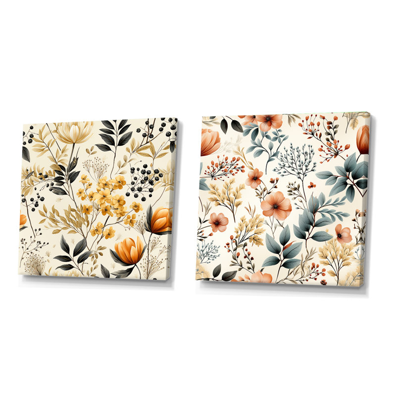 Gaetan - Ensemble de 2 collages carrés botaniques abstraits, Toile tendue, H 36 po x l 73 po