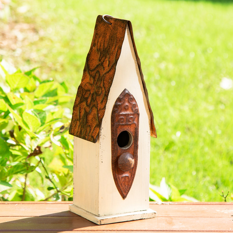 Maison d'oiseaux 12 po x 5 po x 4 po Strader, Blanc / Brun