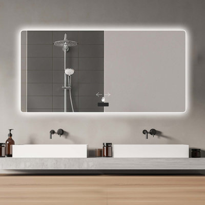 Miroir de salle de bain 48 po x 32 po avec lumière, miroir rétroéclairé à DEL, gradation tricolore, fonction antibuée, imperméable, capteur intelligent