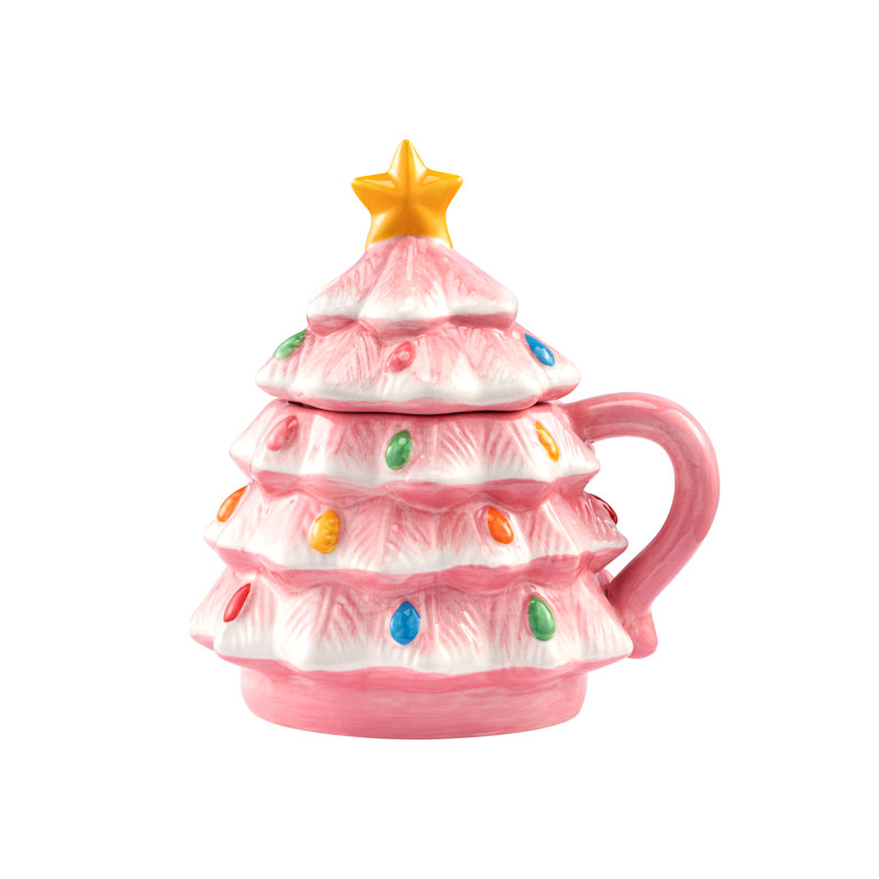16 oz. Nostalgic Ceramic Tree Lidded Mug, Pink