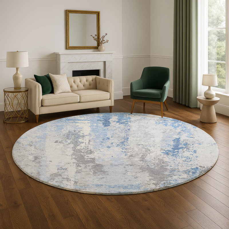 Tapis abstrait lavable à la machine de qualité supérieure Mayfield AMF1848, Rond 8 pi
