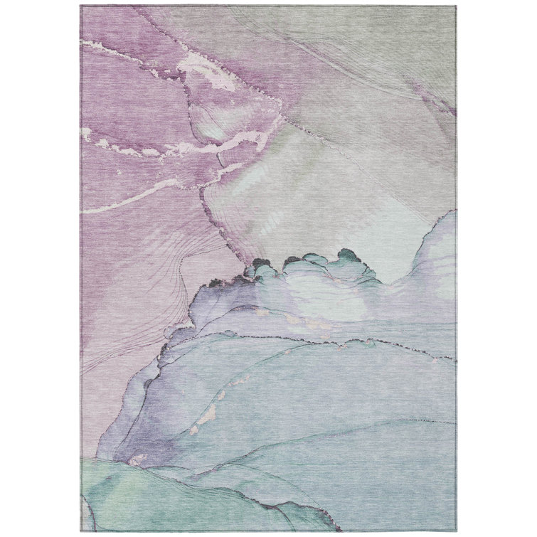 Machine Washable Indoor/Outdoor Xhevrie Seafoam Rug