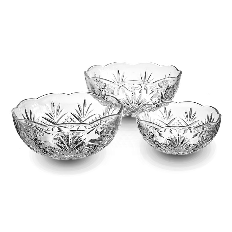 Dublin Crystal 3 Piece Scalloped Serving Bowl Set