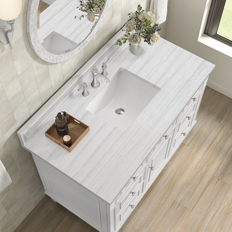 Lorelai 48'' W Single Vanity, Carrara White Marble, Bright White, 8" Widespread
