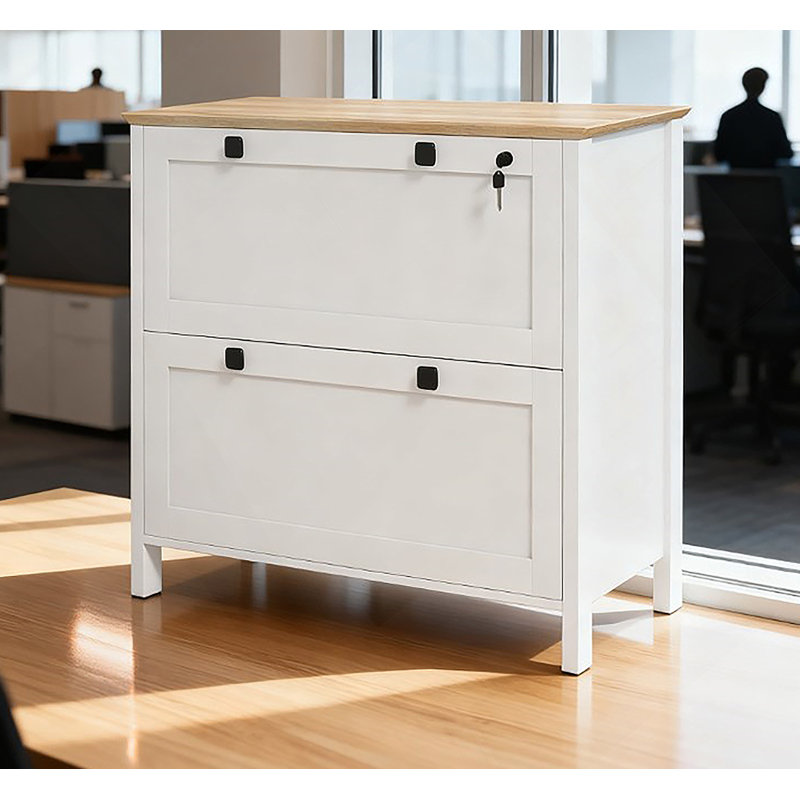 Lateral File Cabinet,Filing Cabinet with Adjustable Hanging Bar,For Home and Office, White/Oak