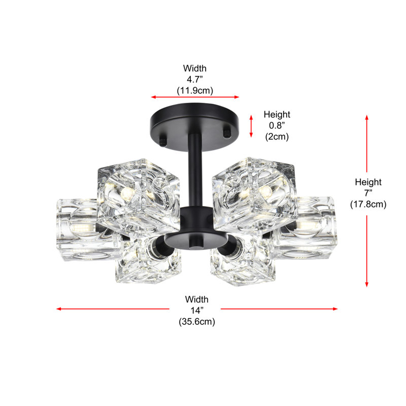 Yil Glass Semi Flush Mount, Black