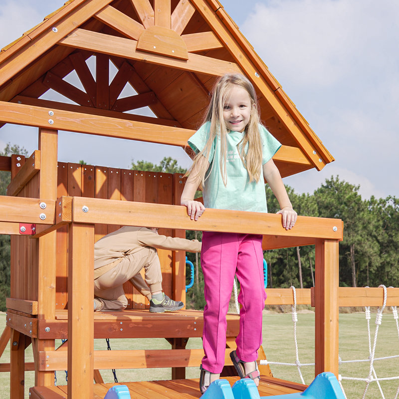 Luxury Cedar Playground Set with Double Wave Slide and Monkey Bars