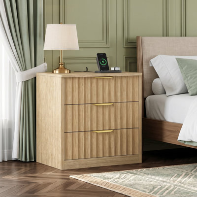Table de chevet avec 2 tiroirs, station de charge et éclairage DEL pour la chambre à coucher