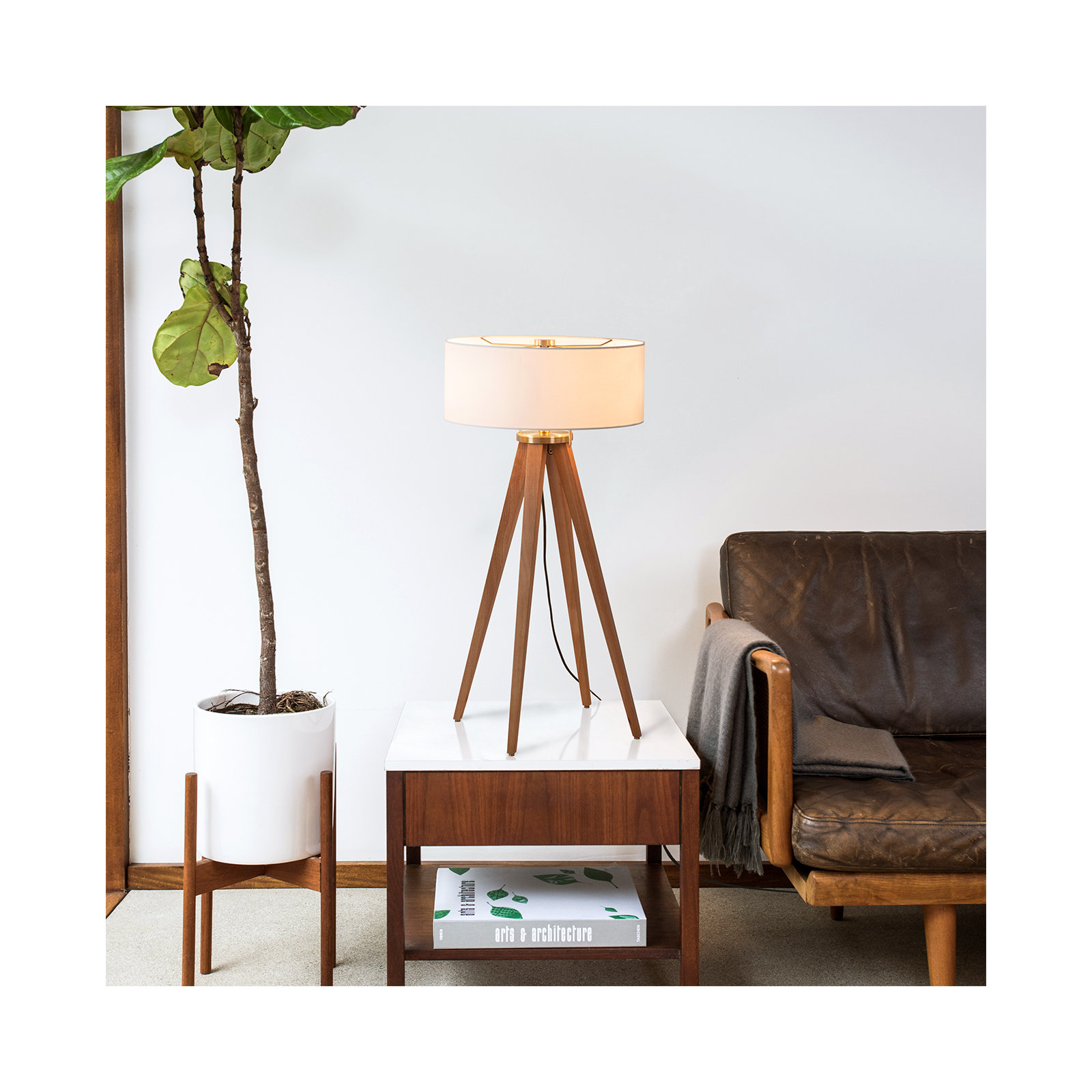 Quattro Solid Wood 31" Tripod Table Lamp, Natural Ash