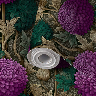 Papier peint auto-adhésif de luxe à motif floral, autocollant et amovible 17,7 po x 118 po (45 x 300 cm)