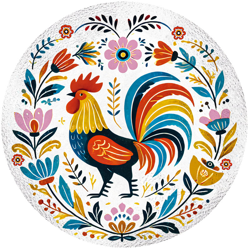 Bain d'oiseaux en verre coq Folk Art, 18 po